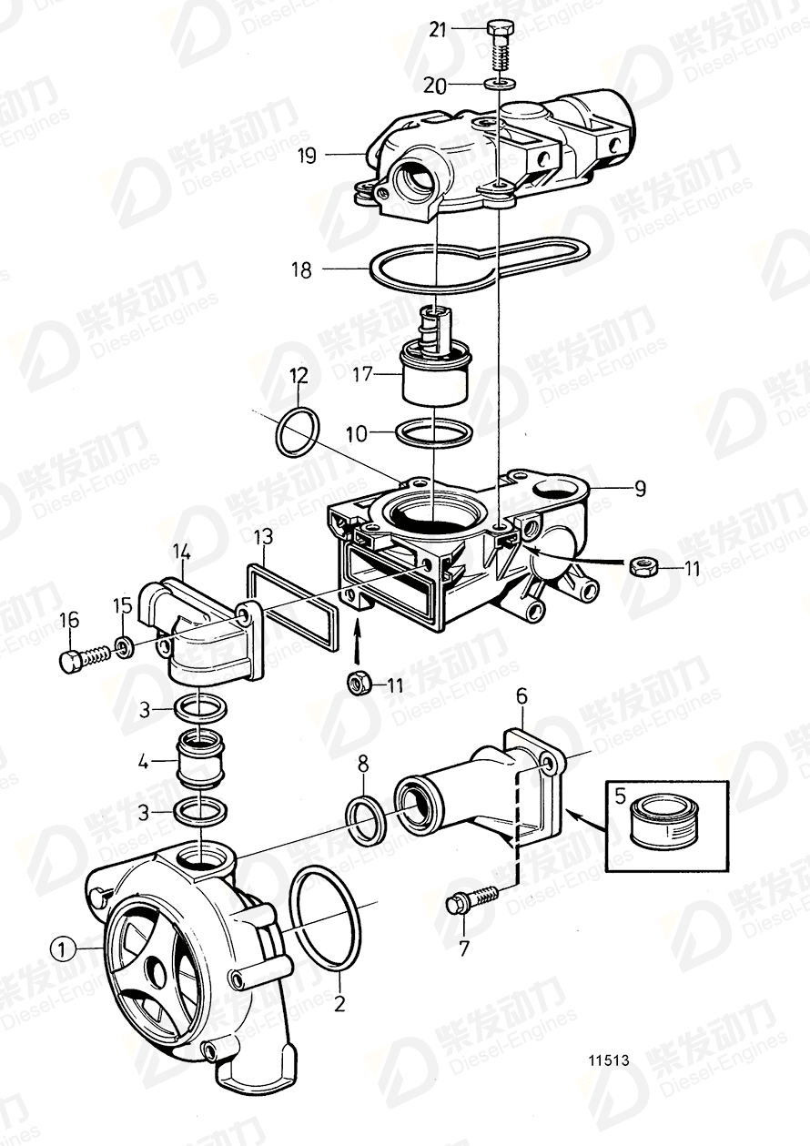 VOLVO Coolant pump 465884 Drawing